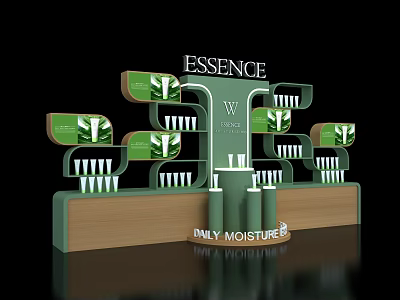 ESSENCE Brand Shopping Mall Store With Daily Moisture Product Green Display Shelves 3d model