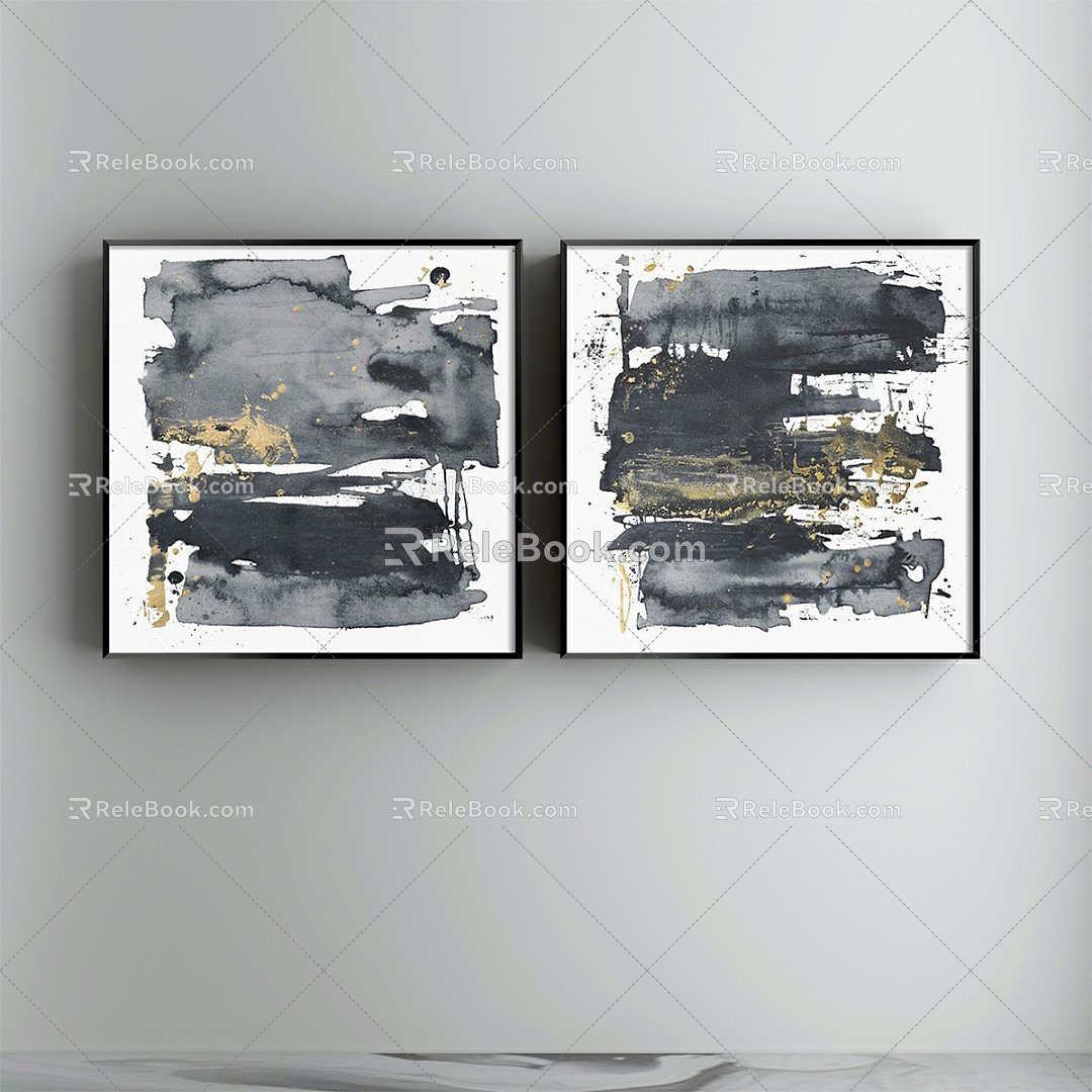 Modern abstract painting simple gray living room abstract decorative painting 3d model