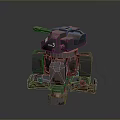 3D Rendered Rusty Mecha Model With Gun Turret In Gray Brown Standing Pose