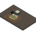Green Herbs Storage Container With Cloth And Green Bowl On Bamboo Mat