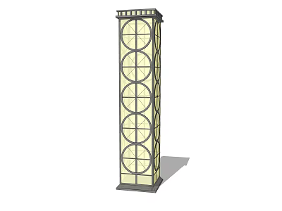 Outdoor Column Light With Circular Panels And Black Metal Frame For Garden 3d model