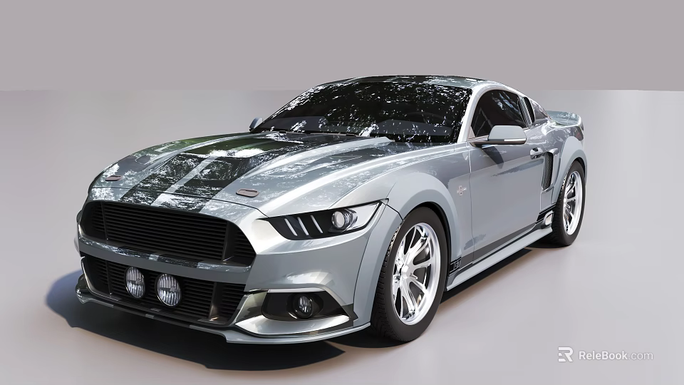 Silver Sports Car With Black Stripes Sleek Design And Modern Exterior Features 3d model 