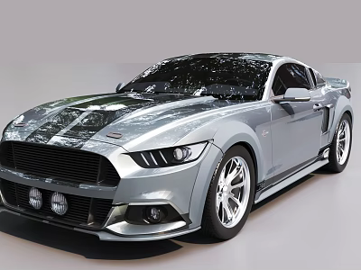 Silver Sports Car With Black Stripes Sleek Design And Modern Exterior Features 3d model