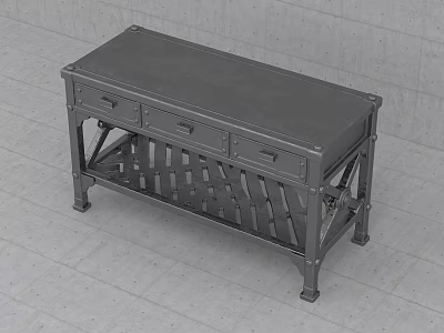 Industrial Style Metal Office Desk With Drawers And Geometric Leg Structure 3d model