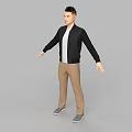 A Man In Black Jacket White Shirt Khaki Pants And Gray Shoes With Arms Outstretched 3d model