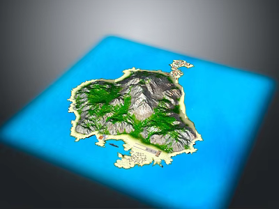 Lush Green Island Landscape With Mountainous Terrain Sandy Shores And Blue Waters 3d model