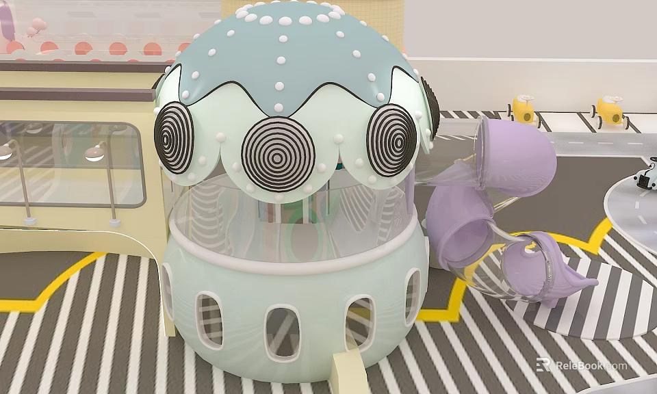 Mushroom Shaped Indoor Play Equipment With Light Green Blue Top White Dots And Purple Components 3d model 