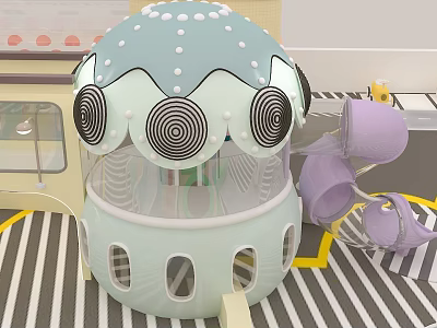 Mushroom Shaped Indoor Play Equipment With Light Green Blue Top White Dots And Purple Components 3d model