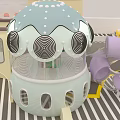 Mushroom Shaped Indoor Play Equipment With Light Green Blue Top White Dots And Purple Components