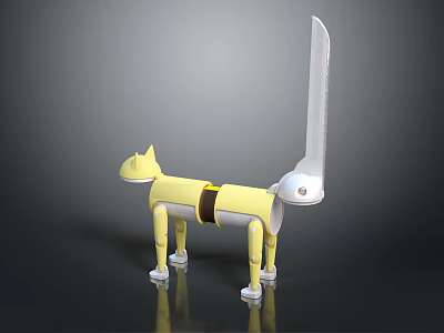Yellow Dog Shaped Doll With Movable Joints And Long Tail 3d model