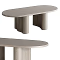 Modern Wooden Dining Table With Oval Tabletop And Cylindrical Legs 3d model
