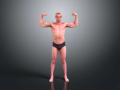 Shirtless Man Flexing Muscles In Black Underwear Against Gray Background 3d model