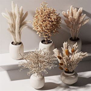 Modern Vase Floral Decoration Ornaments Reed Vase Kapok Dried Branches Plant Flower bouquet Plate Planting 3d model