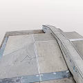 Outdoor Concrete Skate Ramp Area Featuring Colorful Graffiti Metal Strips And Dry Leaves