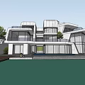 Modern Detached Villa With Large Glass Windows White Exterior Swimming Pool And Terrace