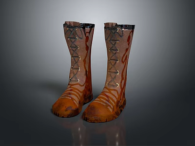 Brown Leather High Top Boots Featuring Lace Up Design And Distressed Finish 3d model