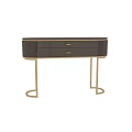 Modern Console Table With Dark Wood Two Drawers Gold Metal Frame And Curved Legs