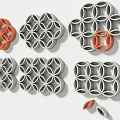 Decorative Modular Architectural Components With Gray Orange Interlocking Geometric Patterns 3d model