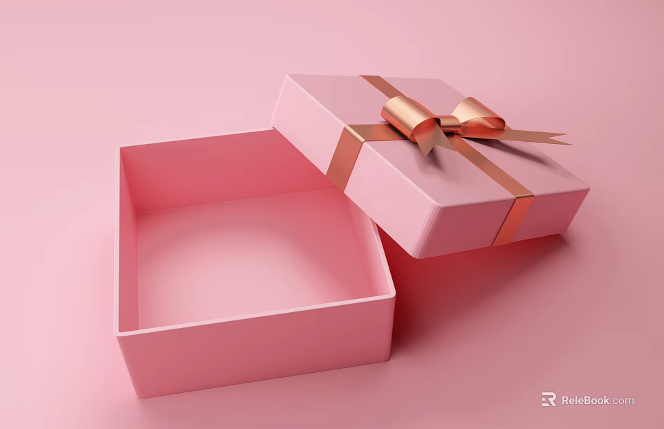 Open Pink Gift Box With Golden Bow For Daily Living Essentials 3d model 
