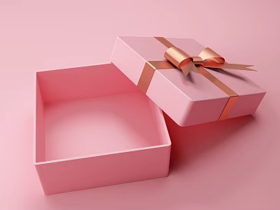 Open Pink Gift Box With Golden Bow For Daily Living Essentials 3d model