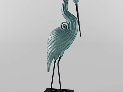 Turquoise Crane Shaped Decorative Ornament Set With Spiral Pattern And Black Base 3d model