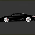 Black Sports Car with White Racing Stripes Sleek Aerodynamic Design Rear Spoiler and Red Wheels