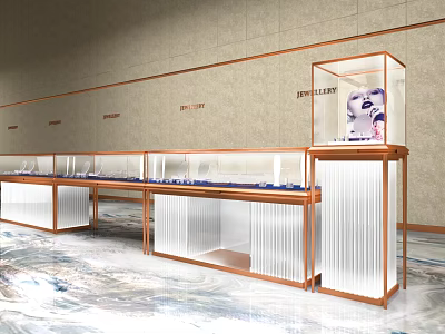 Modern Jewelry Showcase Shelves With Glass Display Cases And Wooden Frames 3d model