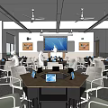 Modern School Classroom With Students Using Tablets And Projection Screen Setup 3d model