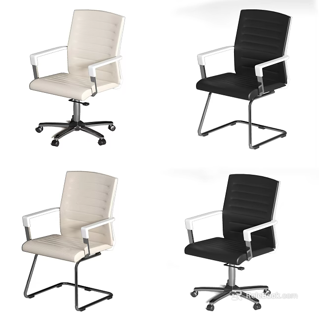 Stylish Office Chairs in Black and Beige with Armrests Swivel and Fixed Bases 3d model 