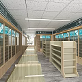 Spacious Specialty Store Interior With Wooden Shelves And Glass Display Cabinets