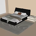 Modern Children's Bed with Black Leather Tufted Headboard White Sheets Gray Blanket and Beige Nightstand