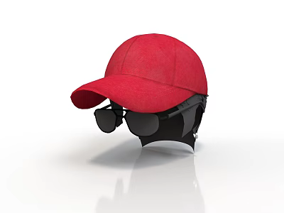 Red Cap and Black Sunglasses on Black Head Model Essential Daily Accessories 3d model