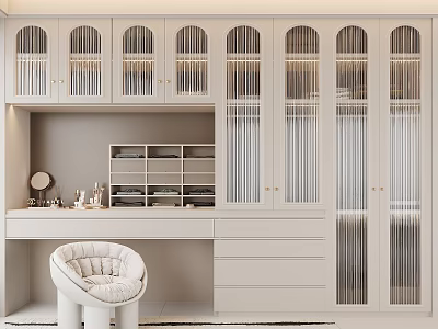 Elegant Modern White Wardrobe With Glass Doors And Vertical Stripes Design 3d model