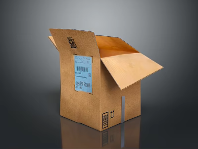 Open Brown Cardboard Box With Blue Label For Daily Household Supplies 3d model Open Brown Cardboard Box With Blue Label For Daily Household Supplies 3d model