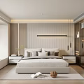 Modern Bedroom Interior With Comfortable Bed Wooden Nightstands Wardrobe Pendant Lighting And Area Rug