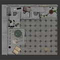 Cozy Kitchen Interior Design With White Cabinets Sink Clock Potted Plant And Tiled Floor