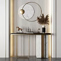 Elegant Modern Console Table With Gold Accents Marble Top And Decorative Pieces