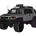 Gray Off-road Vehicle With Large Tires Roof Rack Spotlights And Front Design