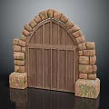 Rustic Wooden Arch Door Furniture With Stone Frame And Paneled Design