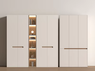 Modern White Wardrobe with LED Lights and Open Shelving Storage Design 3d model