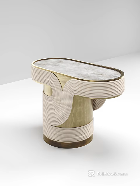 Elegant Modern Side Table With Marble Top And Gold Curved Woven Frame Design 3d model