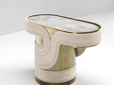 Elegant Modern Side Table With Marble Top And Gold Curved Woven Frame Design 3d model