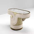 Elegant Modern Side Table With Marble Top And Gold Curved Woven Frame Design 3d model