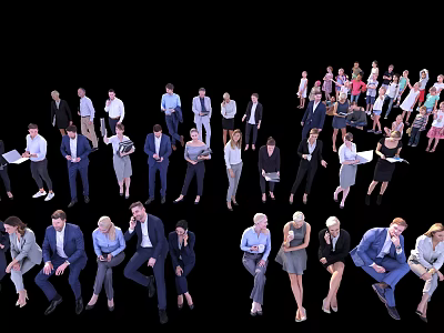 Diverse Group of People in Various Poses and Professional Attire on Black Background 3d model