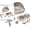 Cozy Pet Supplies Collection with Soft Bed Plush Toy Rope Toy Bowls Balls Collar and Accessories