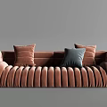 Modern Ribbed Velvet Sectional Sofa With Brown And Gray Decorative Pillows
