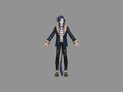 Stylish Game and Movie Character with Purple Hair Black Coat White Shirt and Brown Boots 3d model