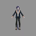 Stylish Game and Movie Character with Purple Hair Black Coat White Shirt and Brown Boots