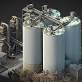 Aerial View of Industrial Plant Featuring Large Silos and Surrounding Facilities