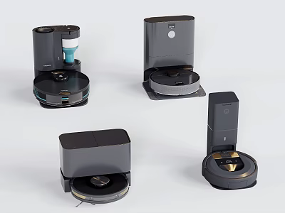 Smart Robotic Vacuum Cleaning Machines With Charging Docks And Self Emptying Bases 3d model